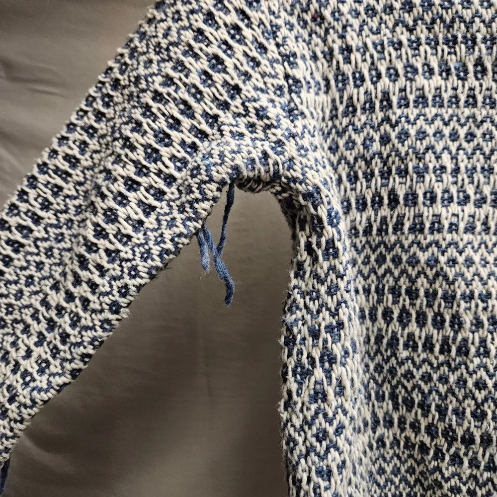 Earth Rags knit sweatshirt hoodie pullover blue white frayed baha boho "drug rug - Picture 4 of 5